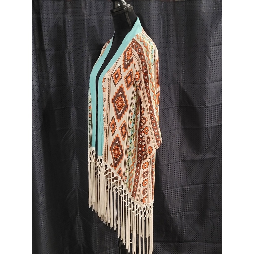 Crazy Train Womens Large Southwestern Kimono Fringe Cardigan Aztec Boho